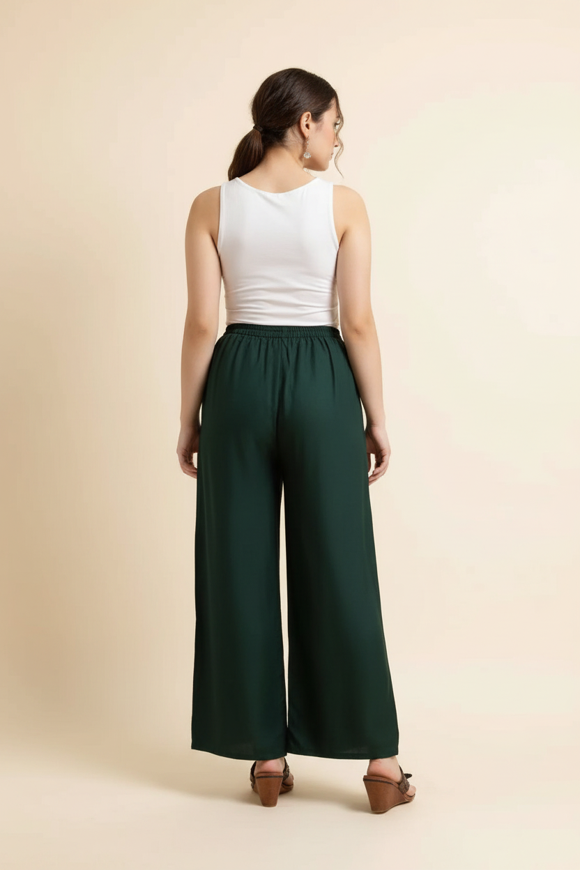 Snuggle Spot Women's Casual Rayon Solid Ankle Length Palazzo (Green, Free Size)