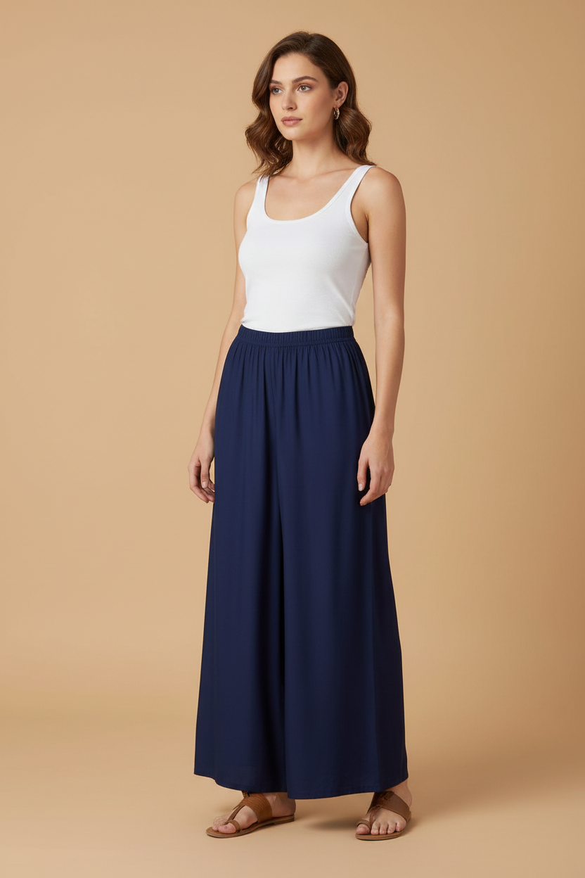 Snuggle Spot Women's Casual Rayon Solid Ankle Length Palazzo (Navy Blue , Free Size)