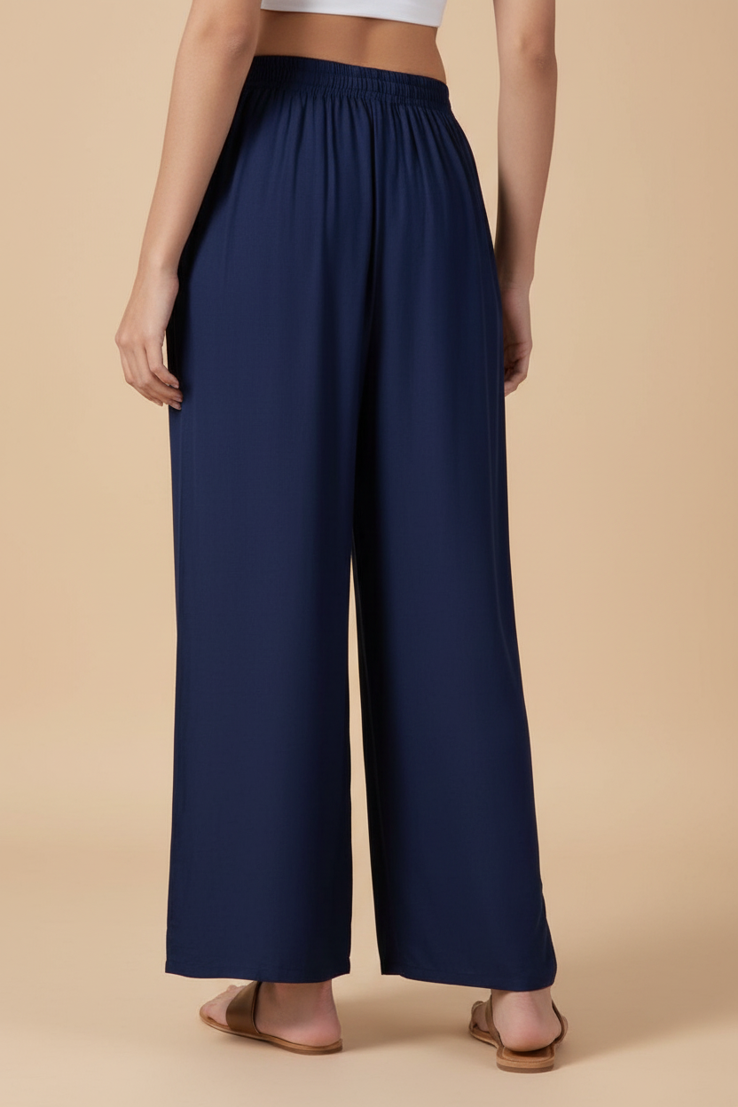 Snuggle Spot Women's Casual Rayon Solid Ankle Length Palazzo (Navy Blue , Free Size)