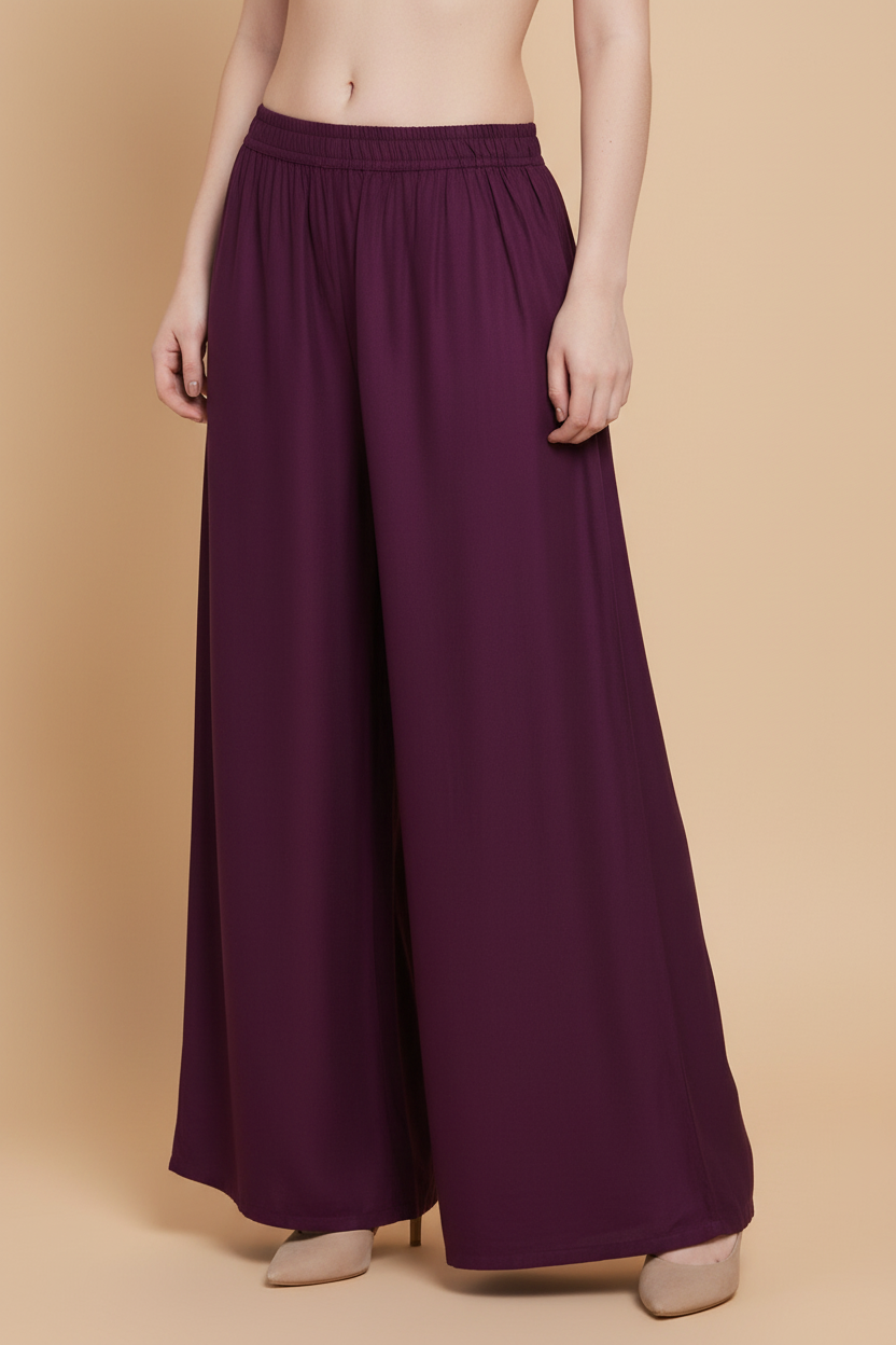 Snuggle Spot Women's Casual Rayon Solid Ankle Length Palazzo (Purple, Free Size)