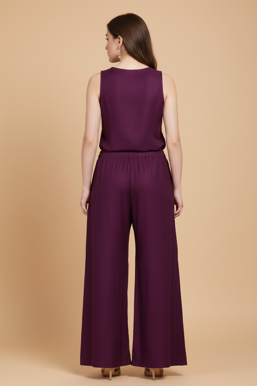 Snuggle Spot Women's Casual Rayon Solid Ankle Length Palazzo (Purple, Free Size)