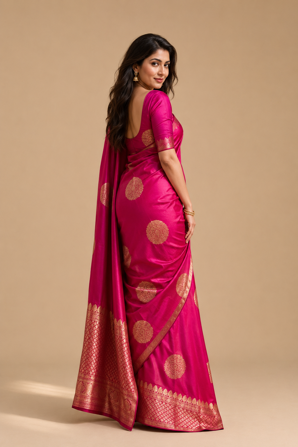 Snuggle Spot Women's Silk Printed Saree With Unstitched Blouse 5.5Mtr (Pink)