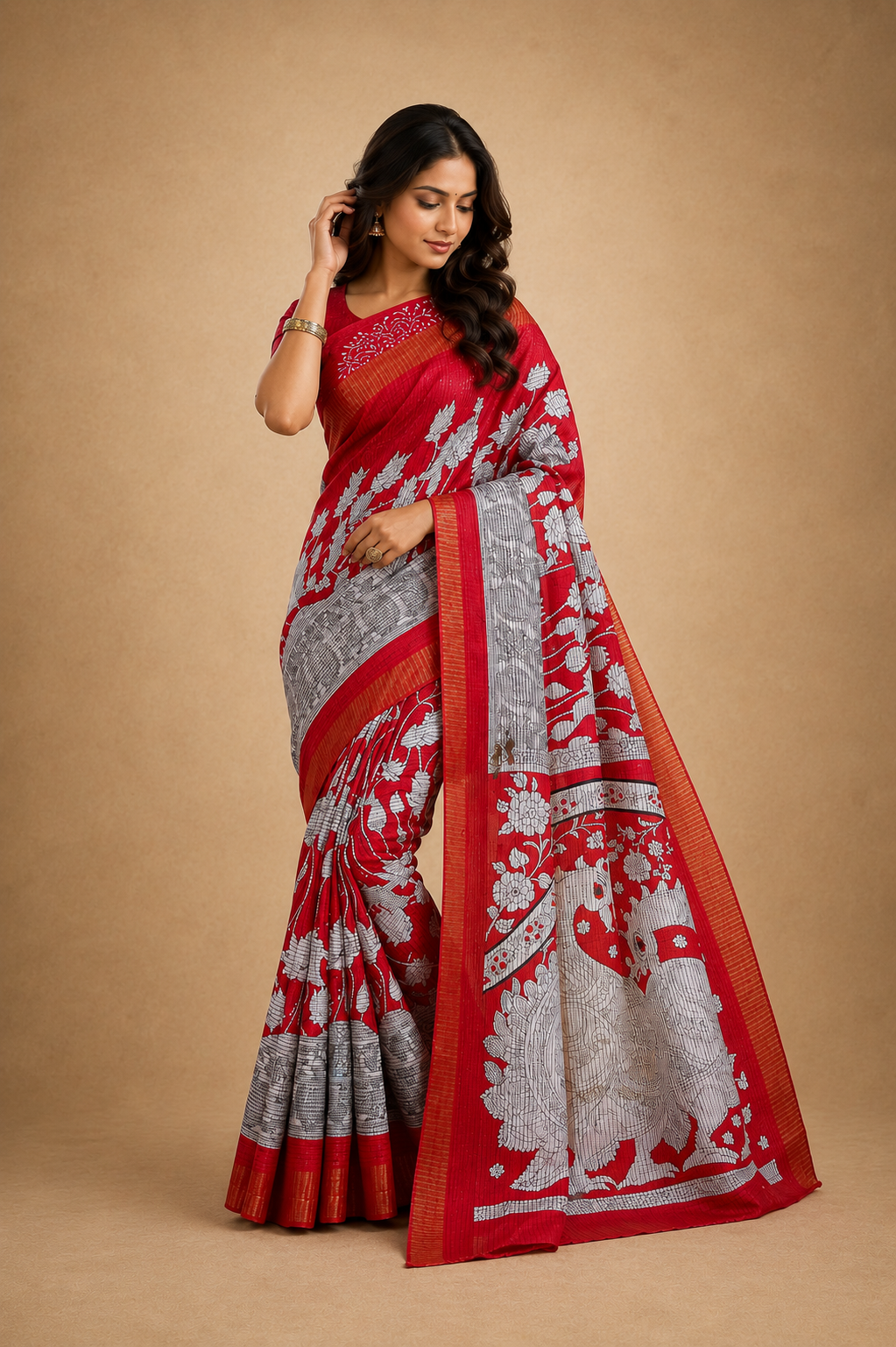 Snuggle Spot Women's Soft Handloom Cotton Kalamkari Printed Saree With Unstitched Blouse 5.5Mtr (Pink)