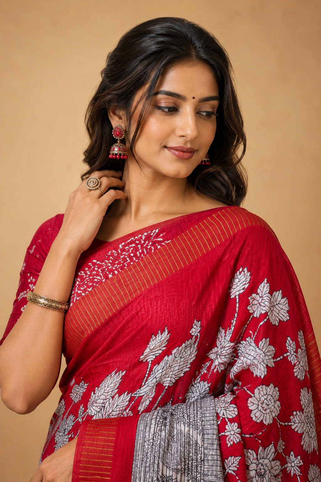 Snuggle Spot Women's Soft Handloom Cotton Kalamkari Printed Saree With Unstitched Blouse 5.5Mtr (Pink)