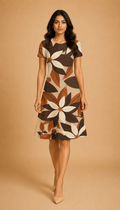 Floral Pattern Casual One Piece Dress Knee Length for Women
