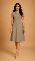 Beaver Color Casual One Piece Dress Knee Length for Women