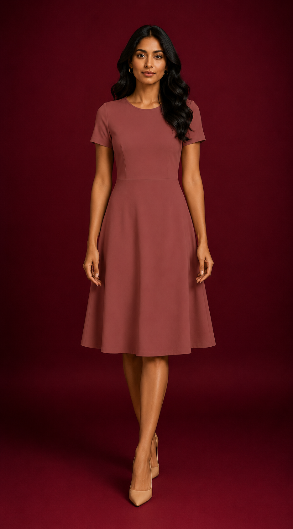 Chestnut Casual One Piece Dress Knee Length for Women