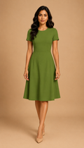 Dark Olive Green Casual One Piece Dress Knee Length for Women