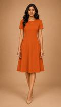 Mahogany Color Casual One Piece Dress Knee Length for Women