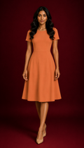 Medium Vermilion Casual One Piece Dress Knee Length for Women