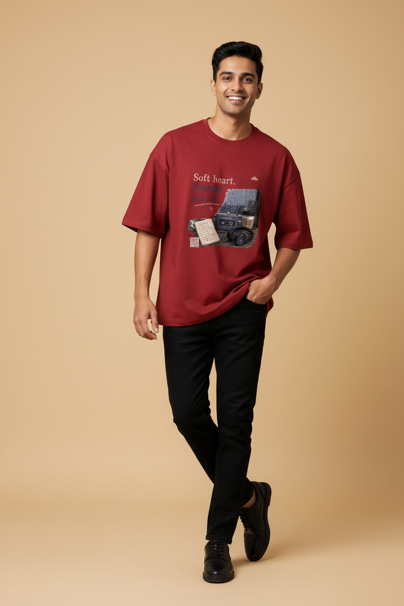 Snuggle Spot Soft Heart Stormy Playlist Lighter Shade Unisex Oversized T-shirt