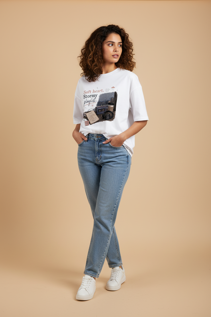 Snuggle Spot Soft Heart Stormy Playlist Lighter Shade Unisex Oversized T-shirt
