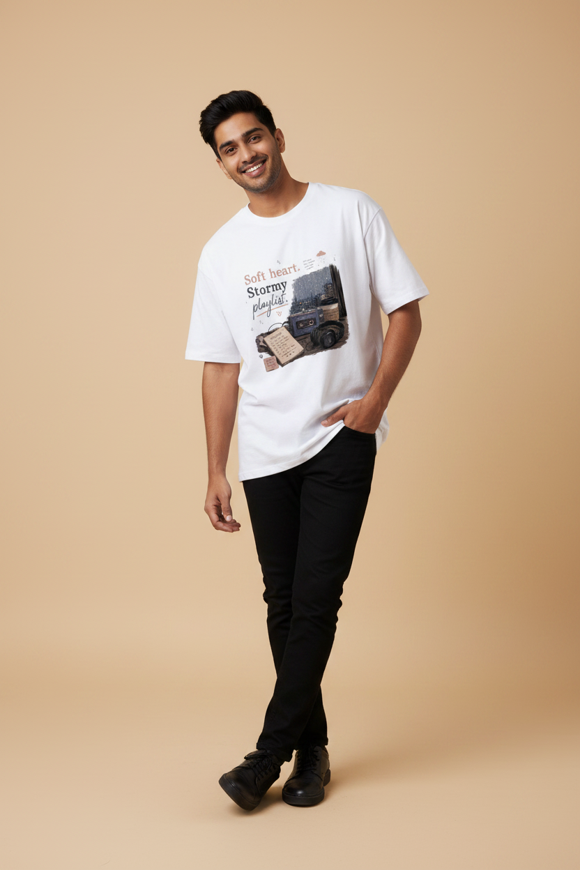 Snuggle Spot Soft Heart Stormy Playlist Lighter Shade Unisex Oversized T-shirt