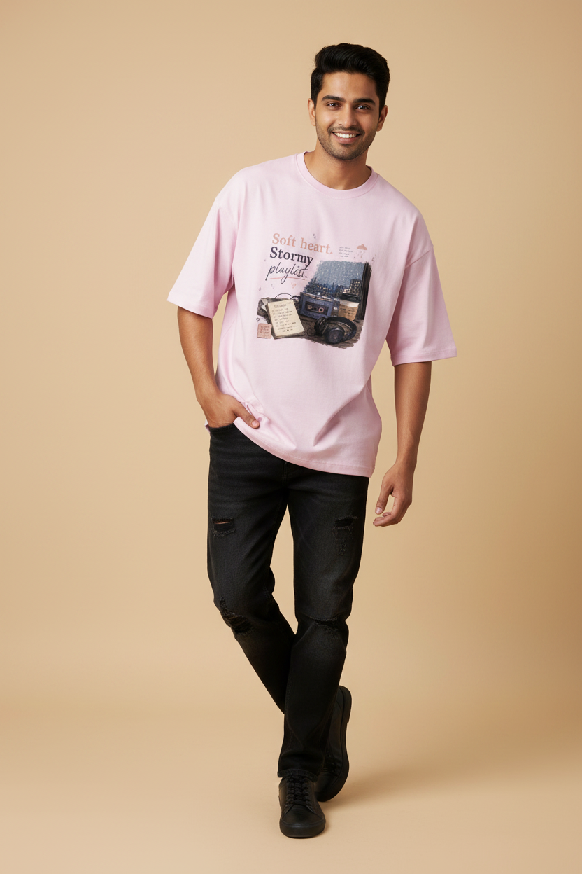 Snuggle Spot Soft Heart Stormy Playlist Lighter Shade Unisex Oversized T-shirt