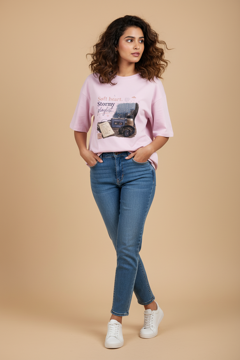 Snuggle Spot Soft Heart Stormy Playlist Lighter Shade Unisex Oversized T-shirt
