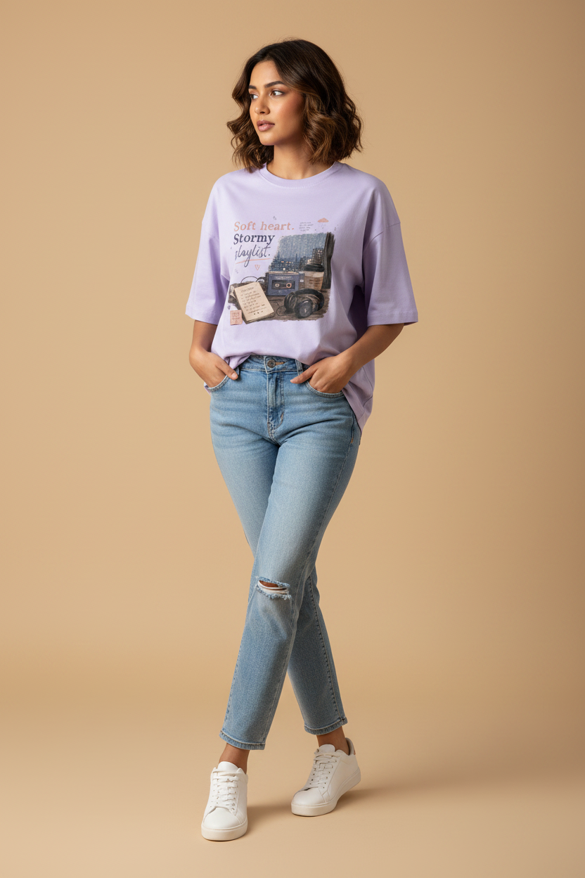 Snuggle Spot Soft Heart Stormy Playlist Lighter Shade Unisex Oversized T-shirt