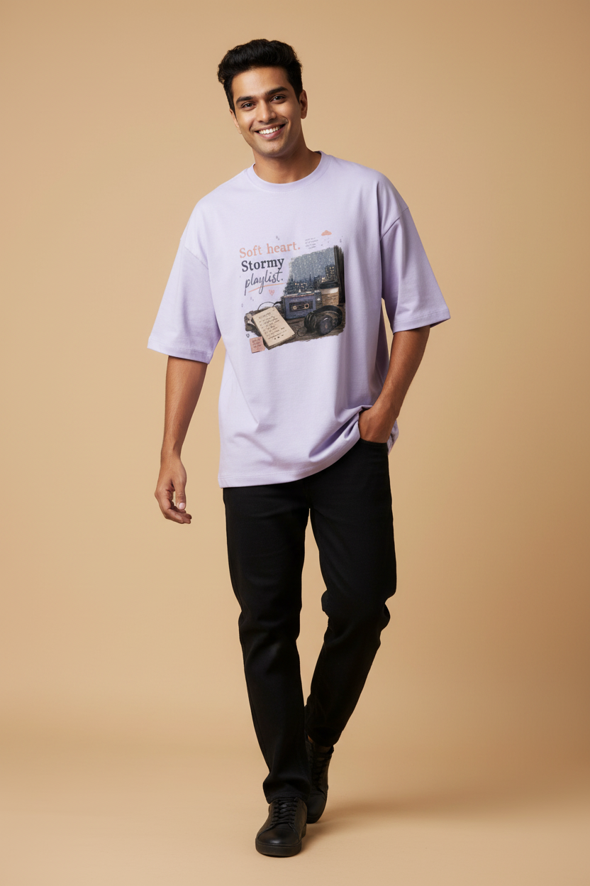 Snuggle Spot Soft Heart Stormy Playlist Lighter Shade Unisex Oversized T-shirt