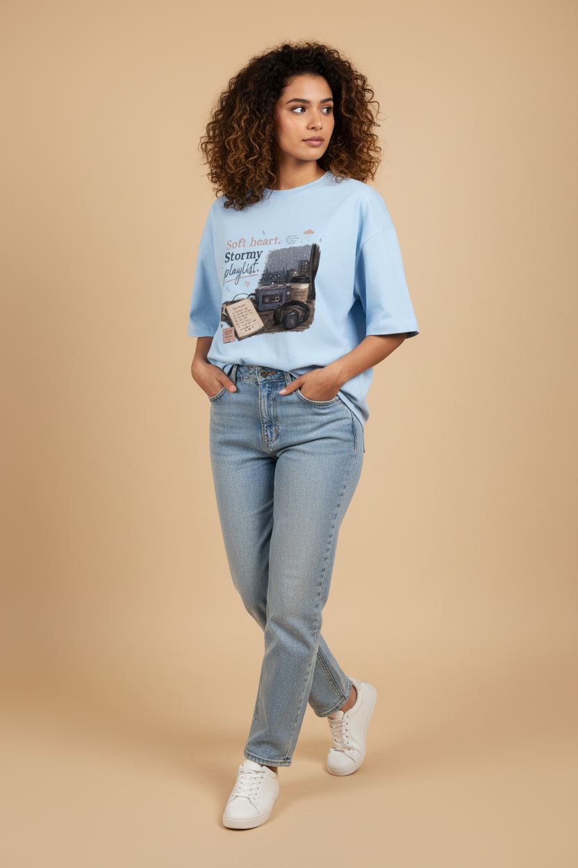 Snuggle Spot Soft Heart Stormy Playlist Lighter Shade Unisex Oversized T-shirt