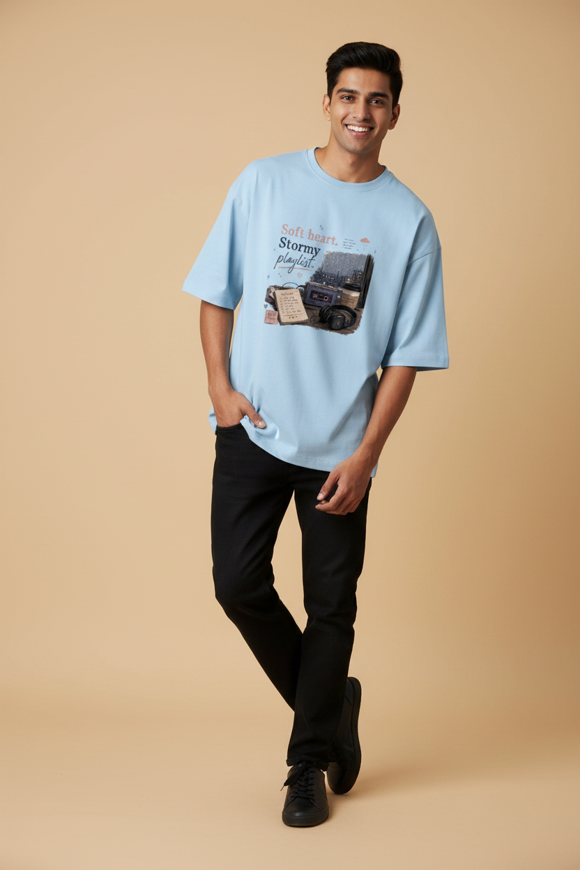Snuggle Spot Soft Heart Stormy Playlist Lighter Shade Unisex Oversized T-shirt