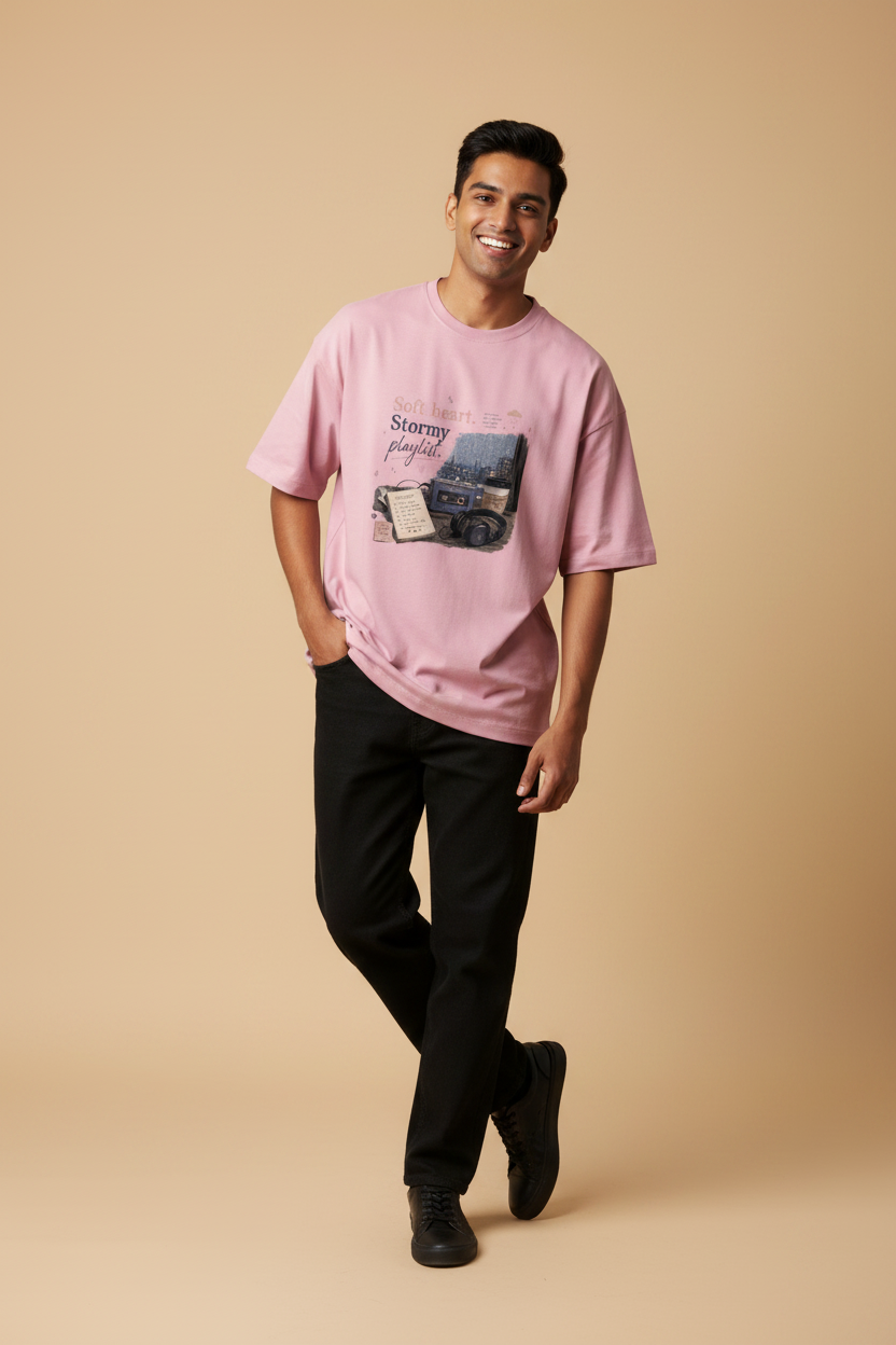 Snuggle Spot Soft Heart Stormy Playlist Lighter Shade Unisex Oversized T-shirt