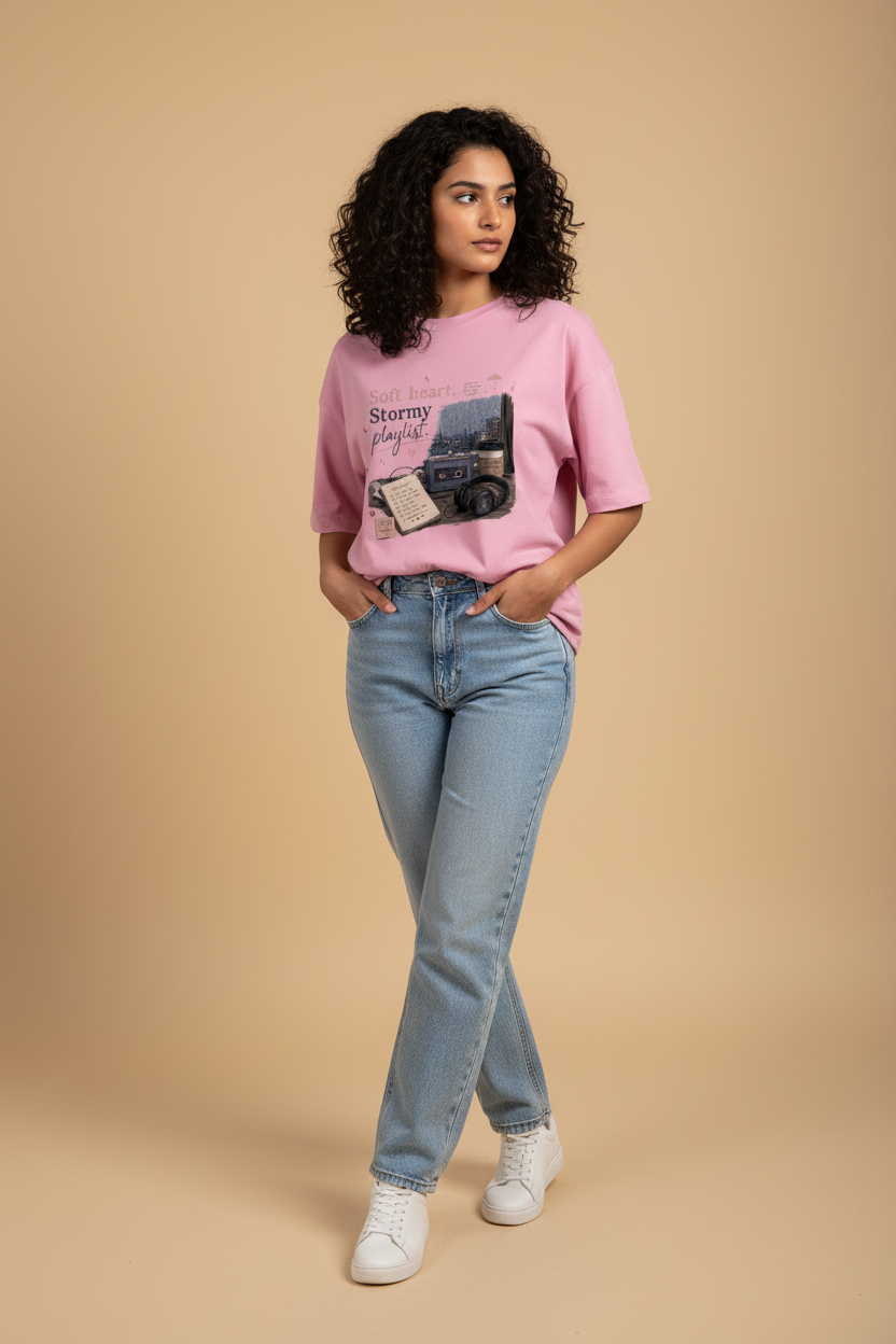 Snuggle Spot Soft Heart Stormy Playlist Lighter Shade Unisex Oversized T-shirt