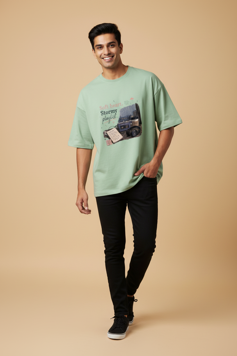 Snuggle Spot Soft Heart Stormy Playlist Lighter Shade Unisex Oversized T-shirt