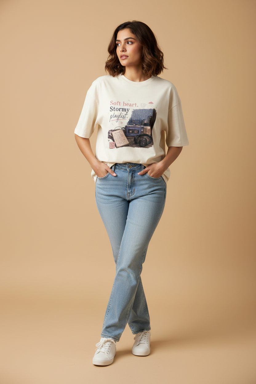 Snuggle Spot Soft Heart Stormy Playlist Lighter Shade Unisex Oversized T-shirt