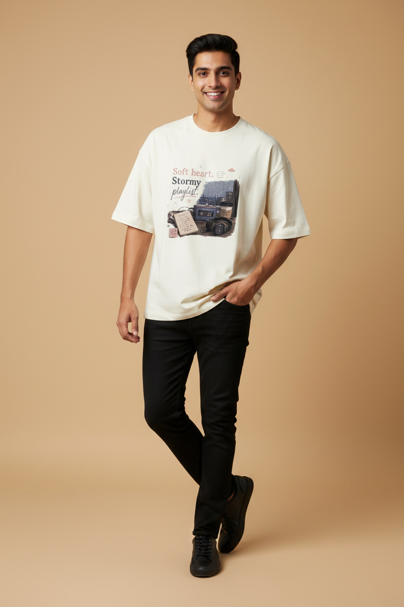 Snuggle Spot Soft Heart Stormy Playlist Lighter Shade Unisex Oversized T-shirt