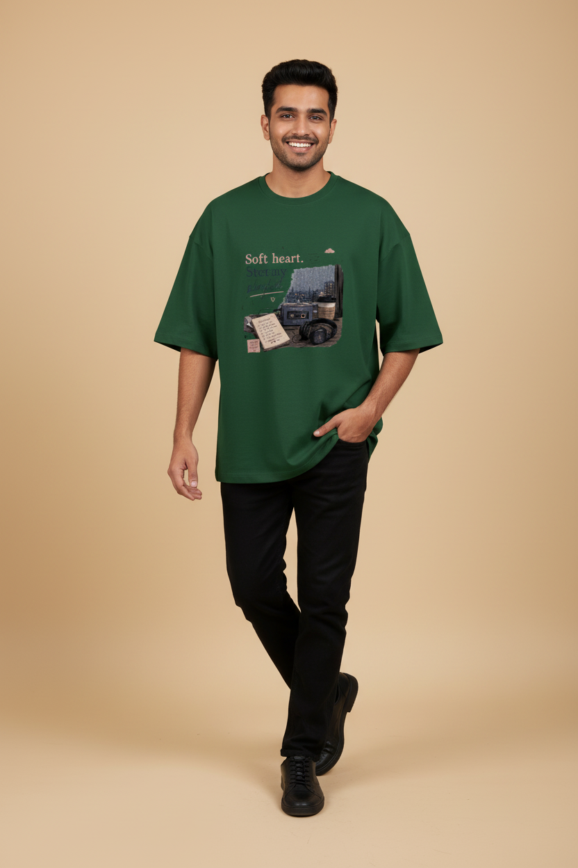 Snuggle Spot Soft Heart Stormy Playlist Lighter Shade Unisex Oversized T-shirt