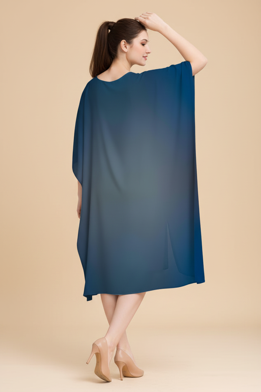 Snuggle Spot Violet Ombre Pattern Women’s Satin Kaftan Dress | Abstract Printed Free Size Kaftan (M–3XL) | Lightweight Breathable Lounge Wear | Stylish V-Neck Maxi Kaftan