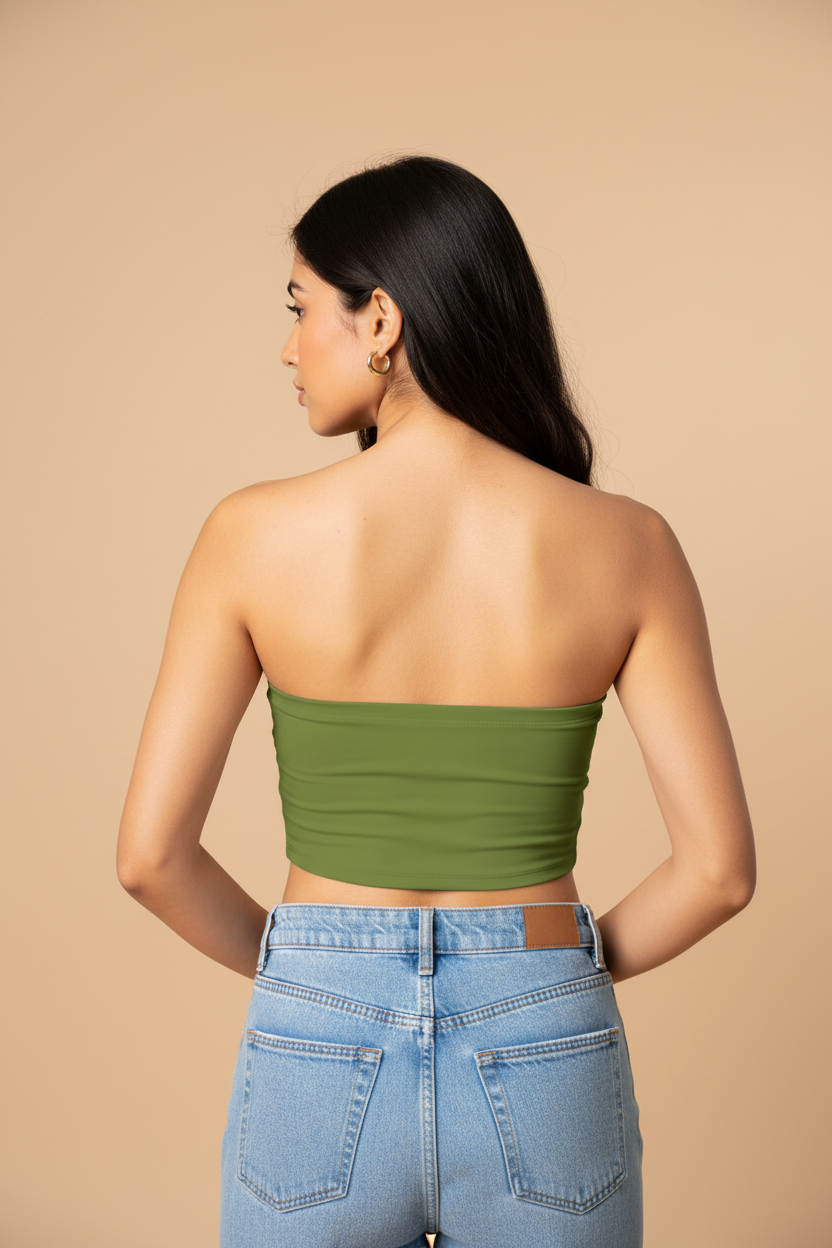 Snuggle Spot Dark Olive Green Women’s Tube Top | Bandeau Top – Stylish, Stretchable & All Season Ready