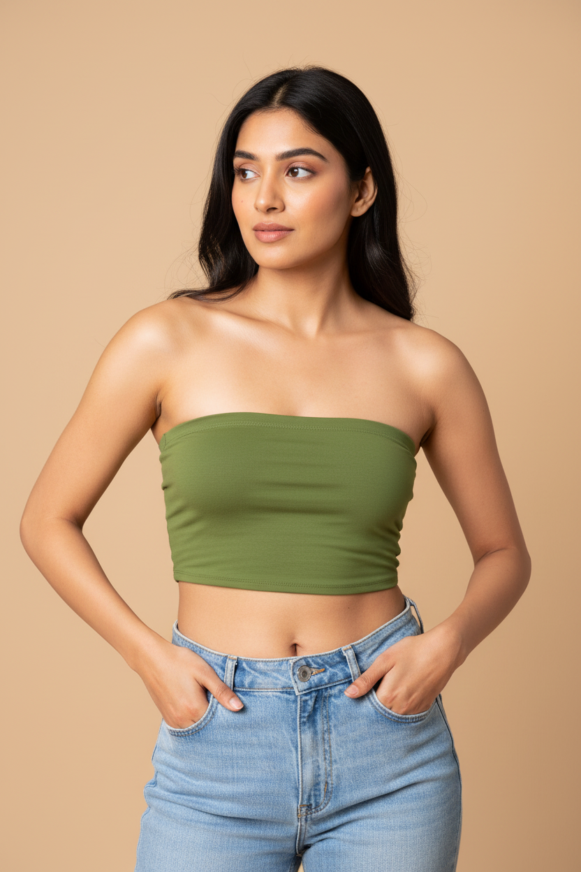 Snuggle Spot Dark Olive Green Women’s Tube Top | Bandeau Top – Stylish, Stretchable & All Season Ready