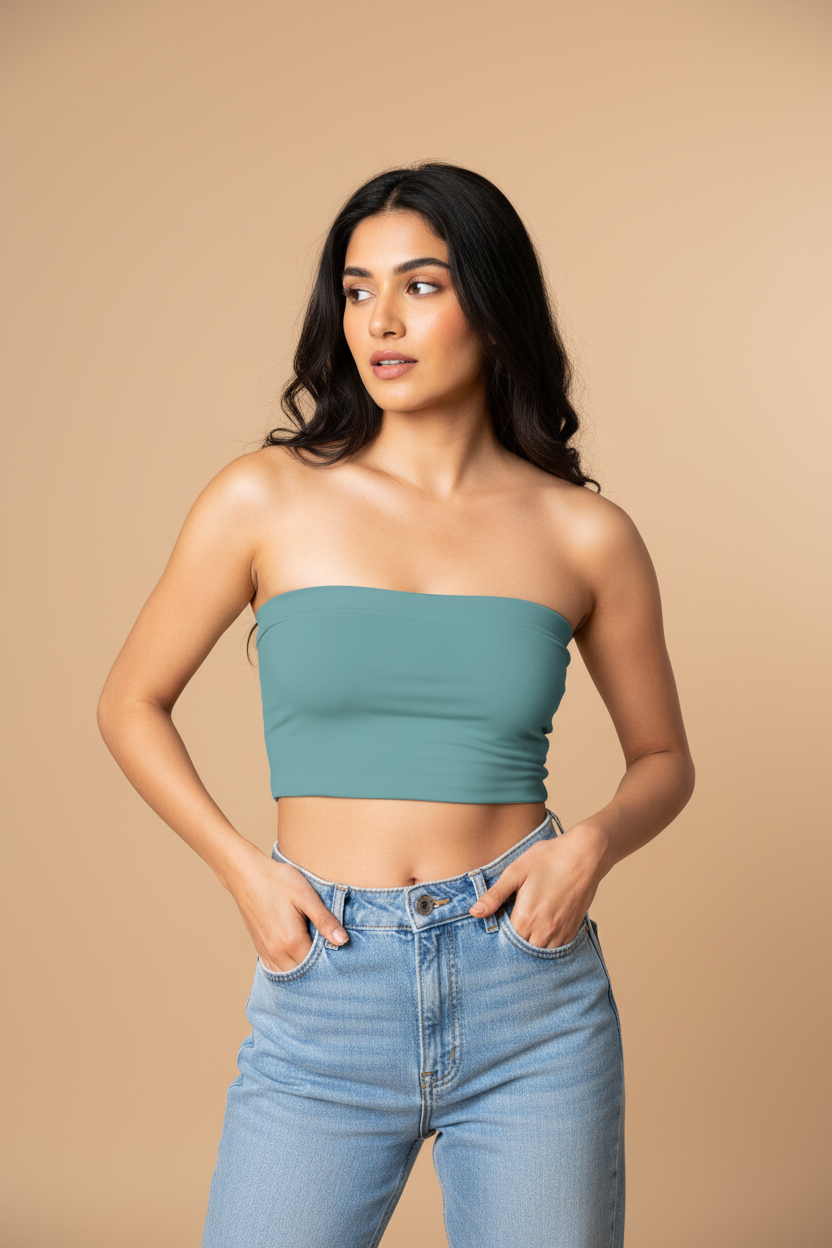 Snuggle Spot Dark Cadet Blue Women’s Tube Top | Bandeau Top – Stylish, Stretchable & All Season Ready