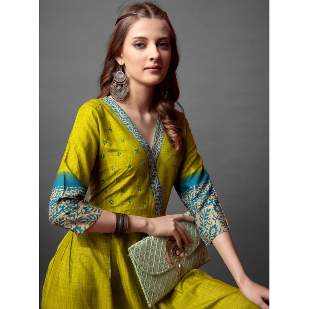Snuggle Spot Women's Cotton Blend Printed Anarkali Gown (Green)