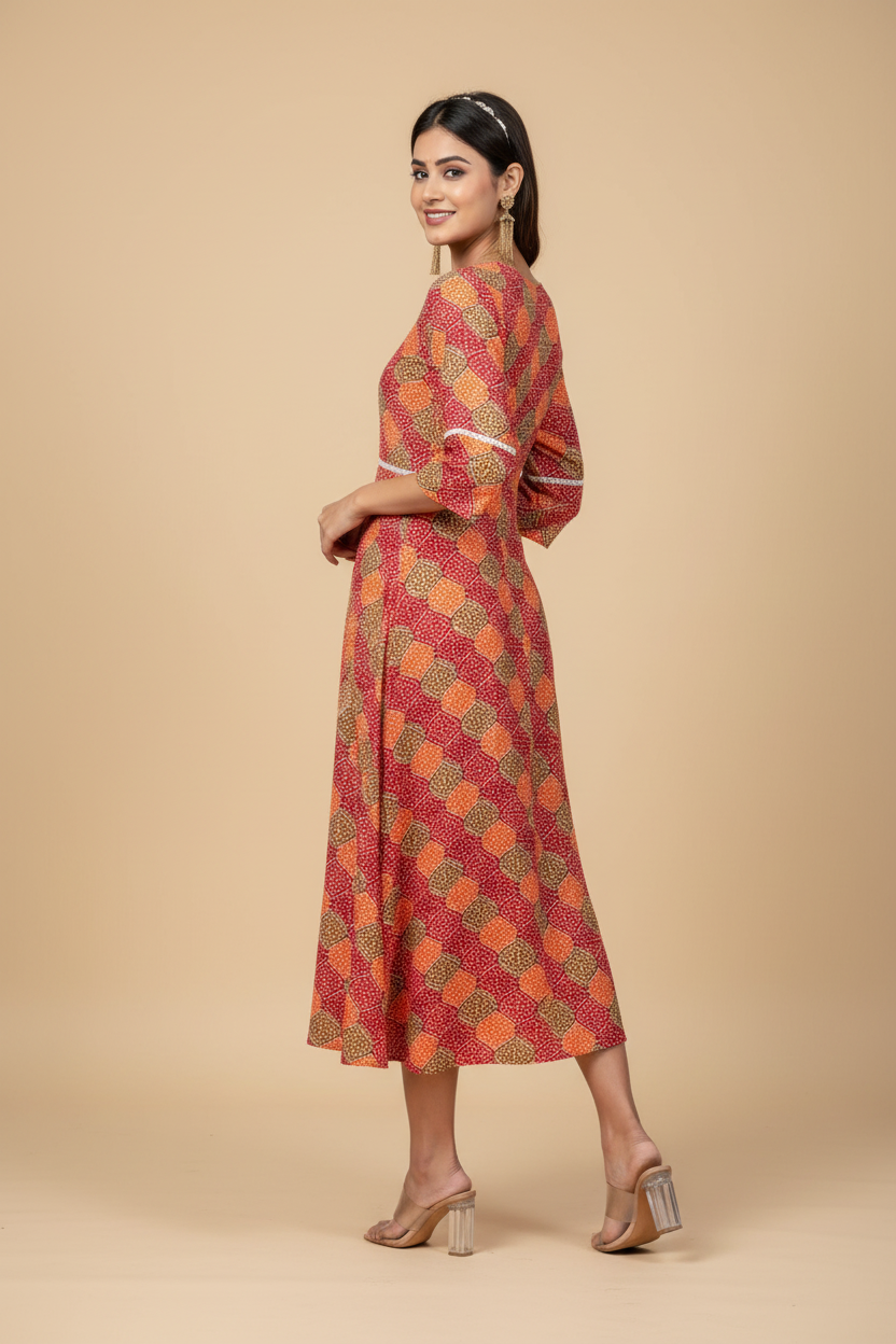 Snuggle Spot Women's Rayon Print With Embroidery Work A-Line Kurti (Multicolor)