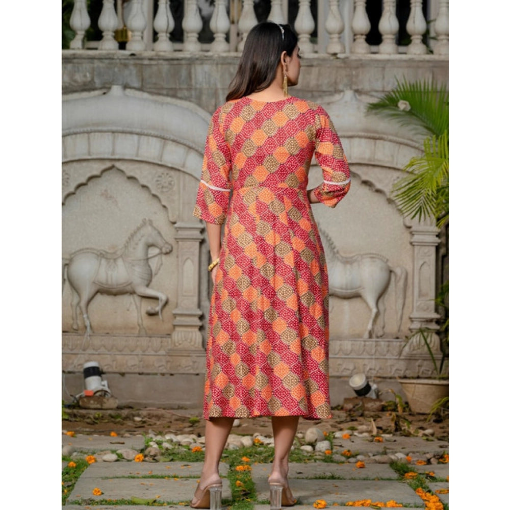 Snuggle Spot Women's Rayon Print With Embroidery Work A-Line Kurti (Multicolor)