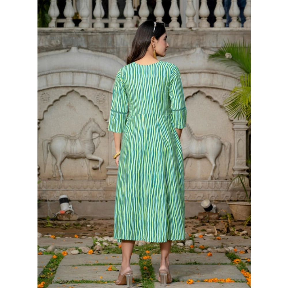 Snuggle Spot Women's Rayon Print With Embroidery Work A-Line Kurti (Rama)