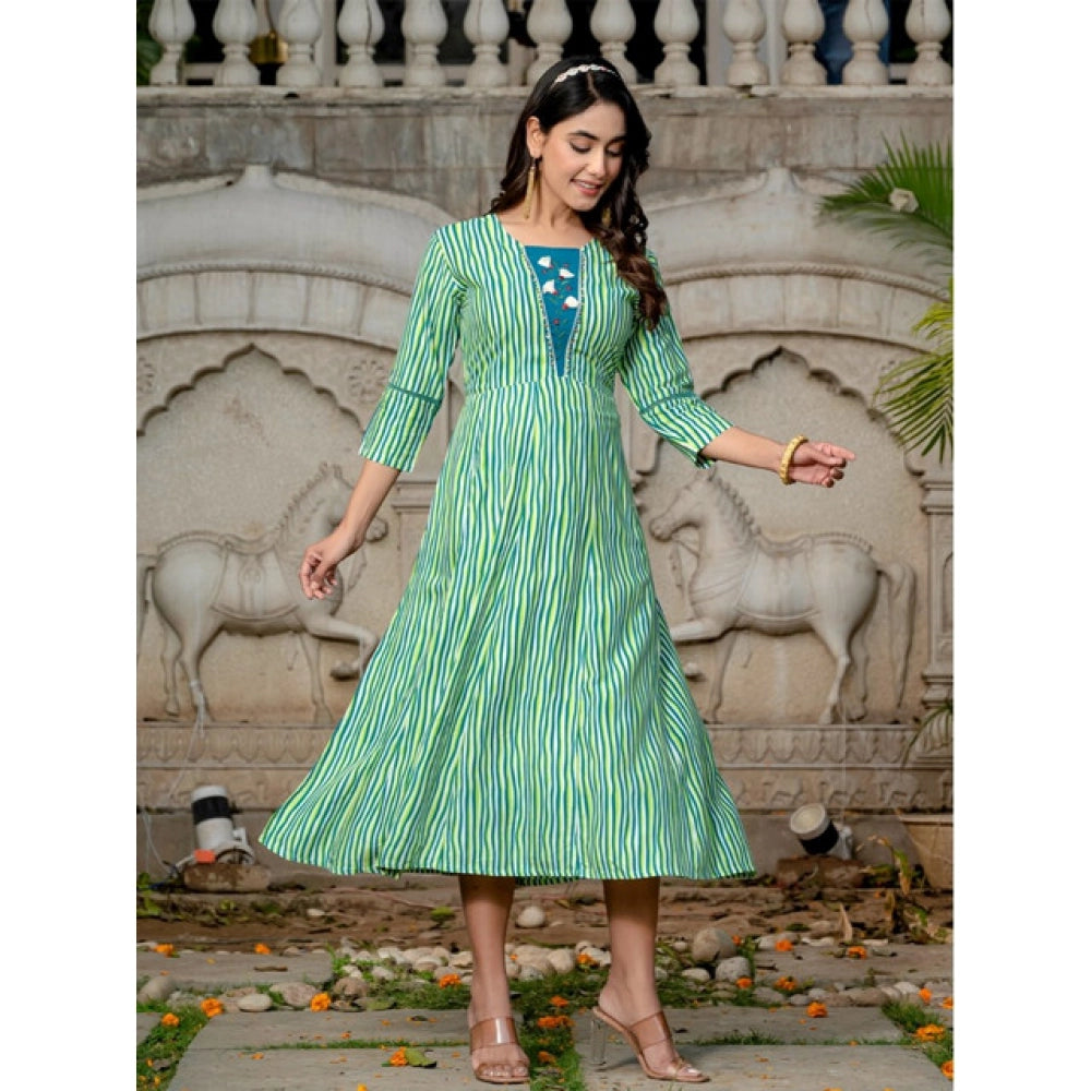 Snuggle Spot Women's Rayon Print With Embroidery Work A-Line Kurti (Rama)