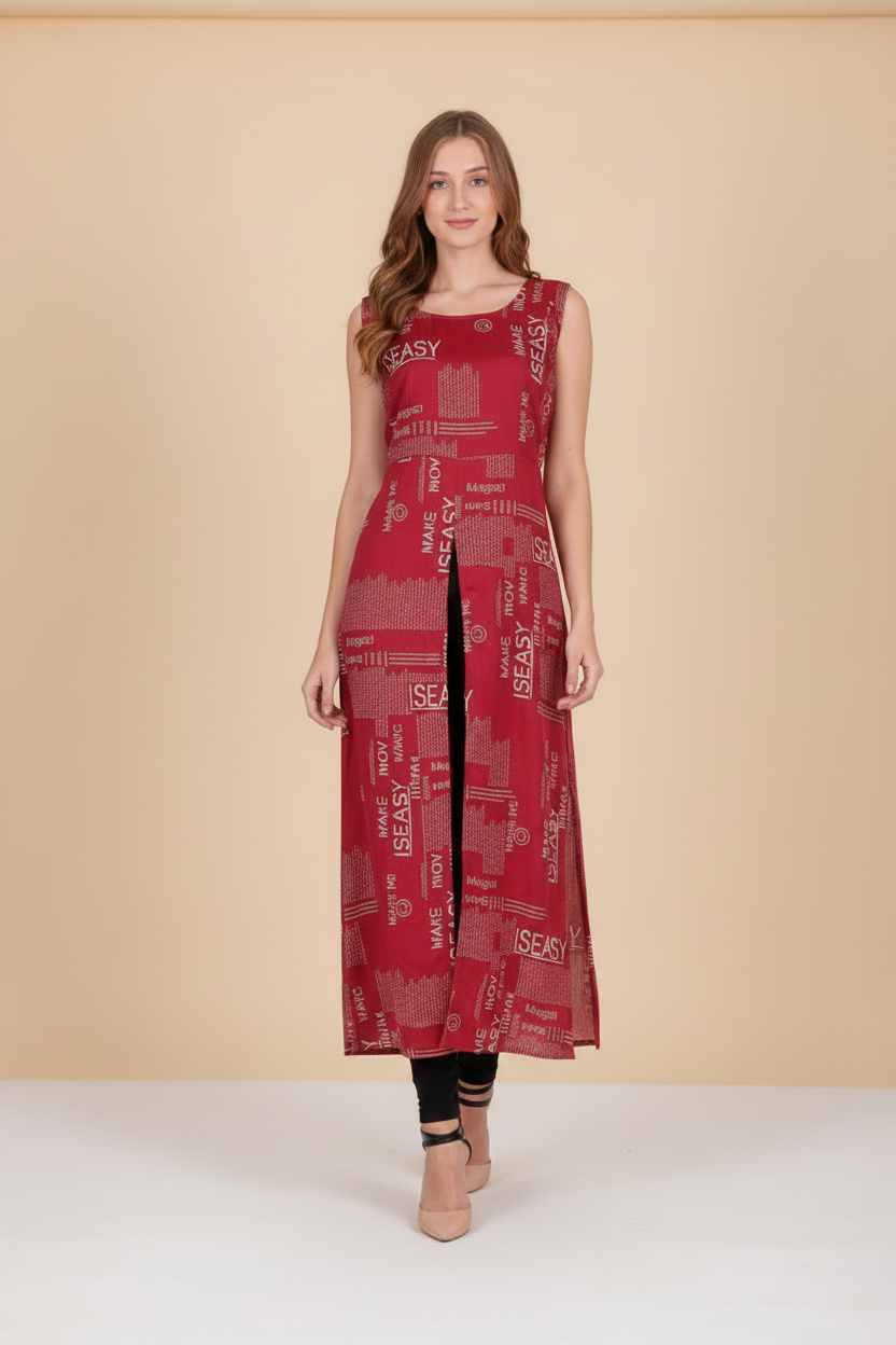 Snuggle Spot Women's Casual Crepe Sleeveless Slit Dress (Maroon)