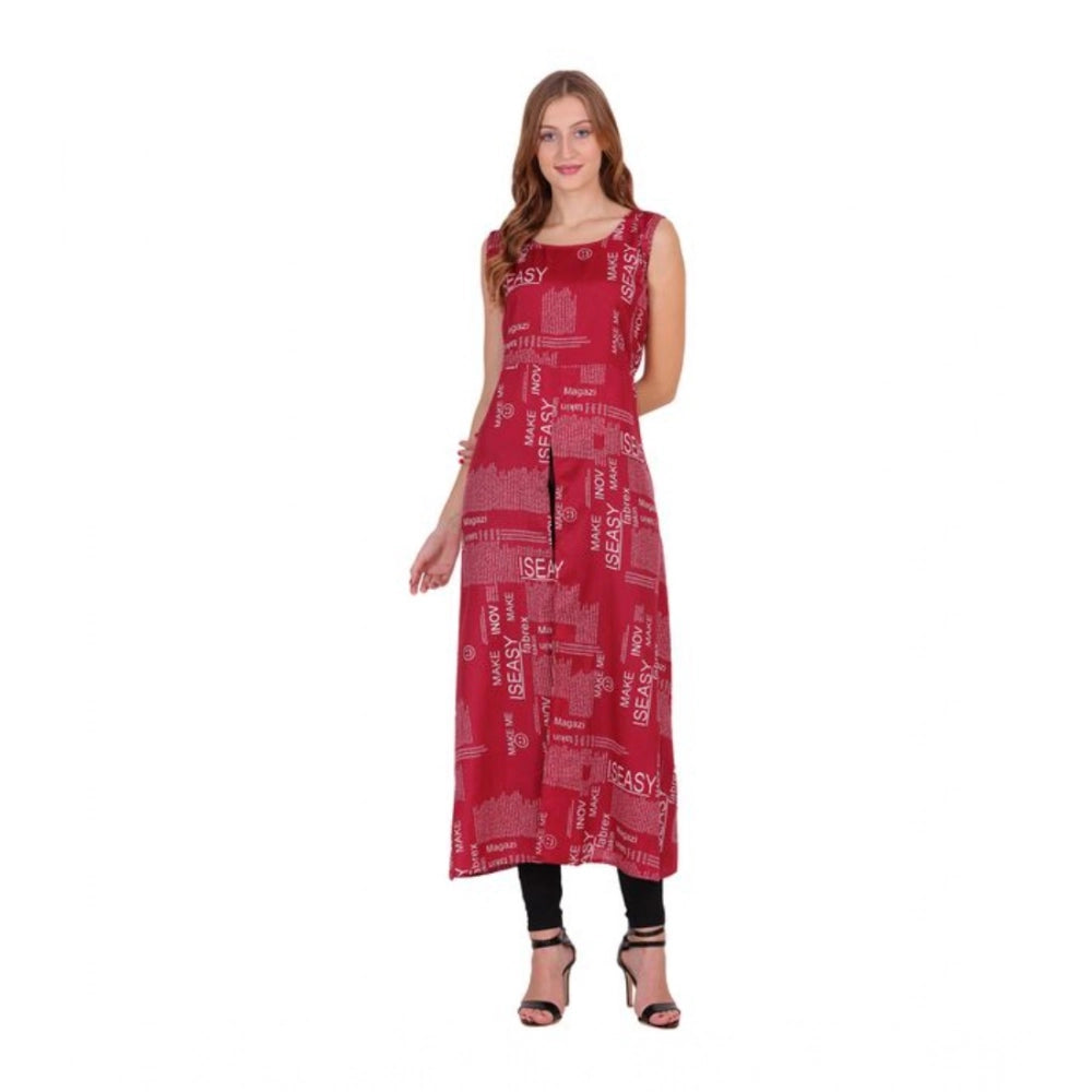 Snuggle Spot Women's Casual Crepe Sleeveless Slit Dress (Maroon)