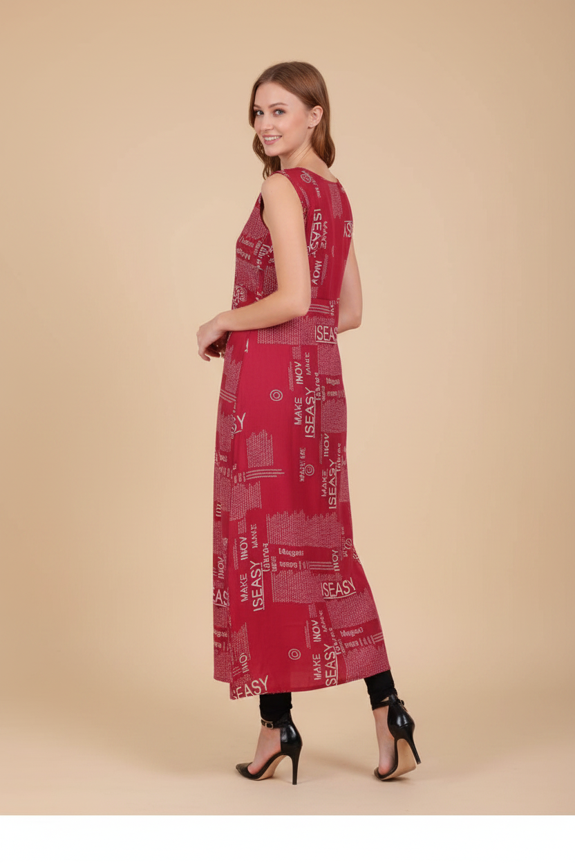 Snuggle Spot Women's Casual Crepe Sleeveless Slit Dress (Maroon)
