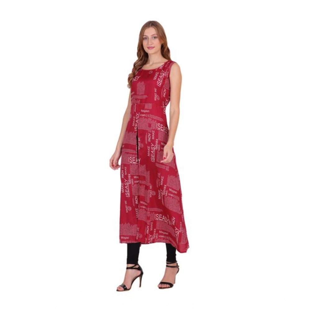 Snuggle Spot Women's Casual Crepe Sleeveless Slit Dress (Maroon)