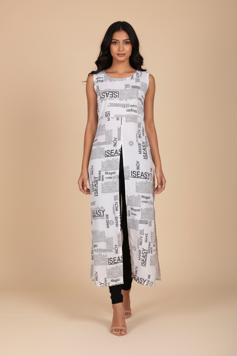 Snuggle Spot Women's Casual Crepe Sleeveless Slit Dress (White)