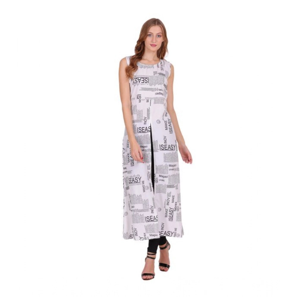 Snuggle Spot Women's Casual Crepe Sleeveless Slit Dress (White)