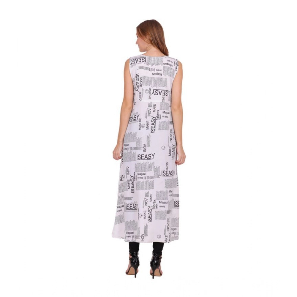 Snuggle Spot Women's Casual Crepe Sleeveless Slit Dress (White)