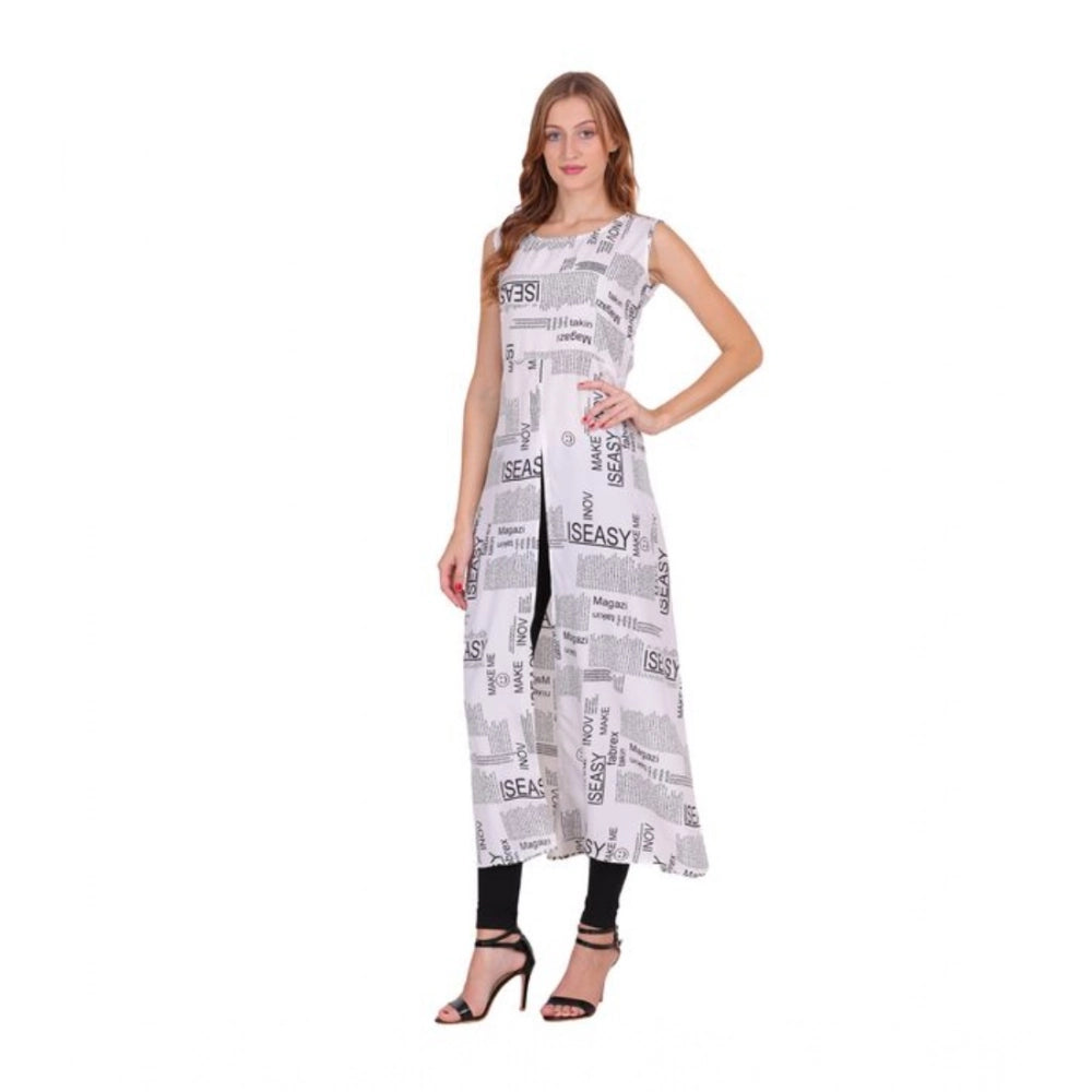 Snuggle Spot Women's Casual Crepe Sleeveless Slit Dress (White)