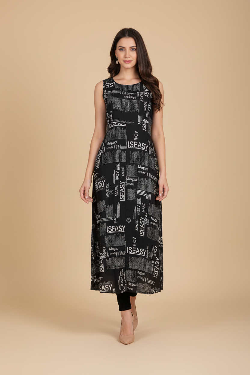 Snuggle Spot Women's Casual Crepe Sleeveless Slit Dress (Black)