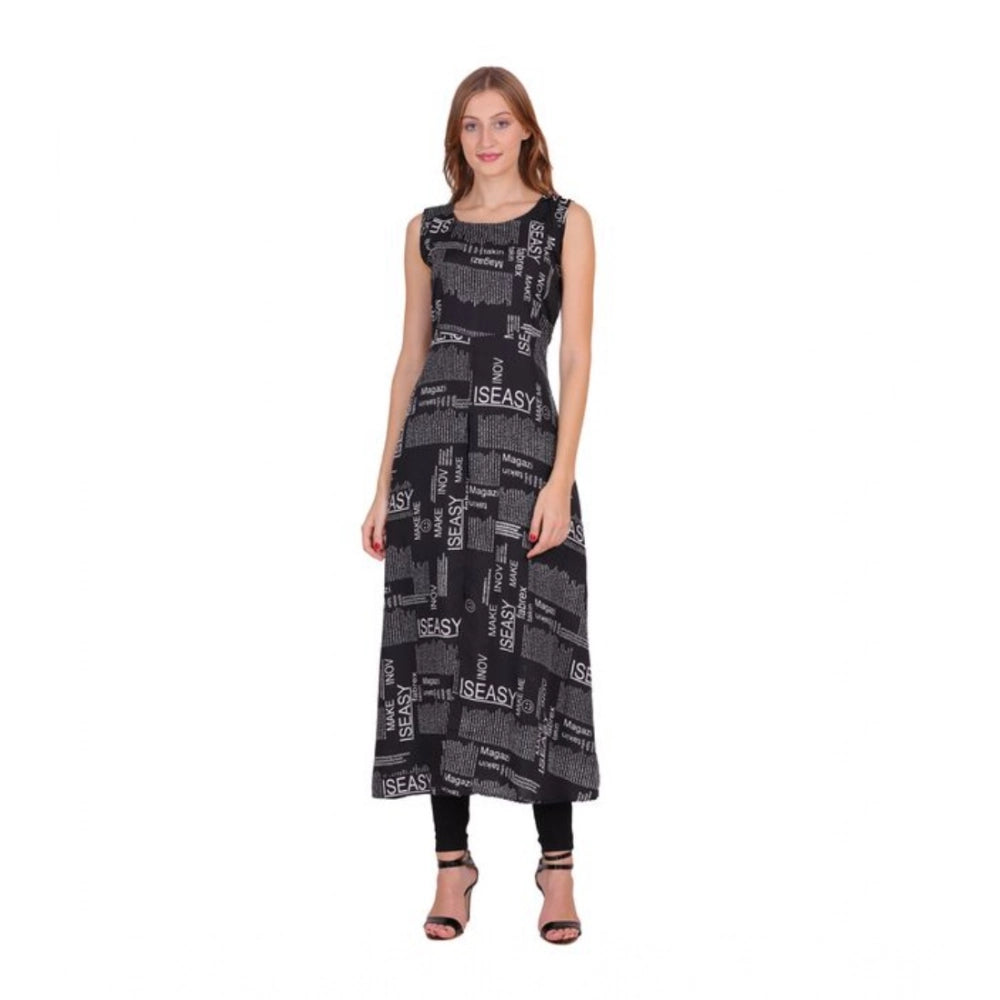 Snuggle Spot Women's Casual Crepe Sleeveless Slit Dress (Black)