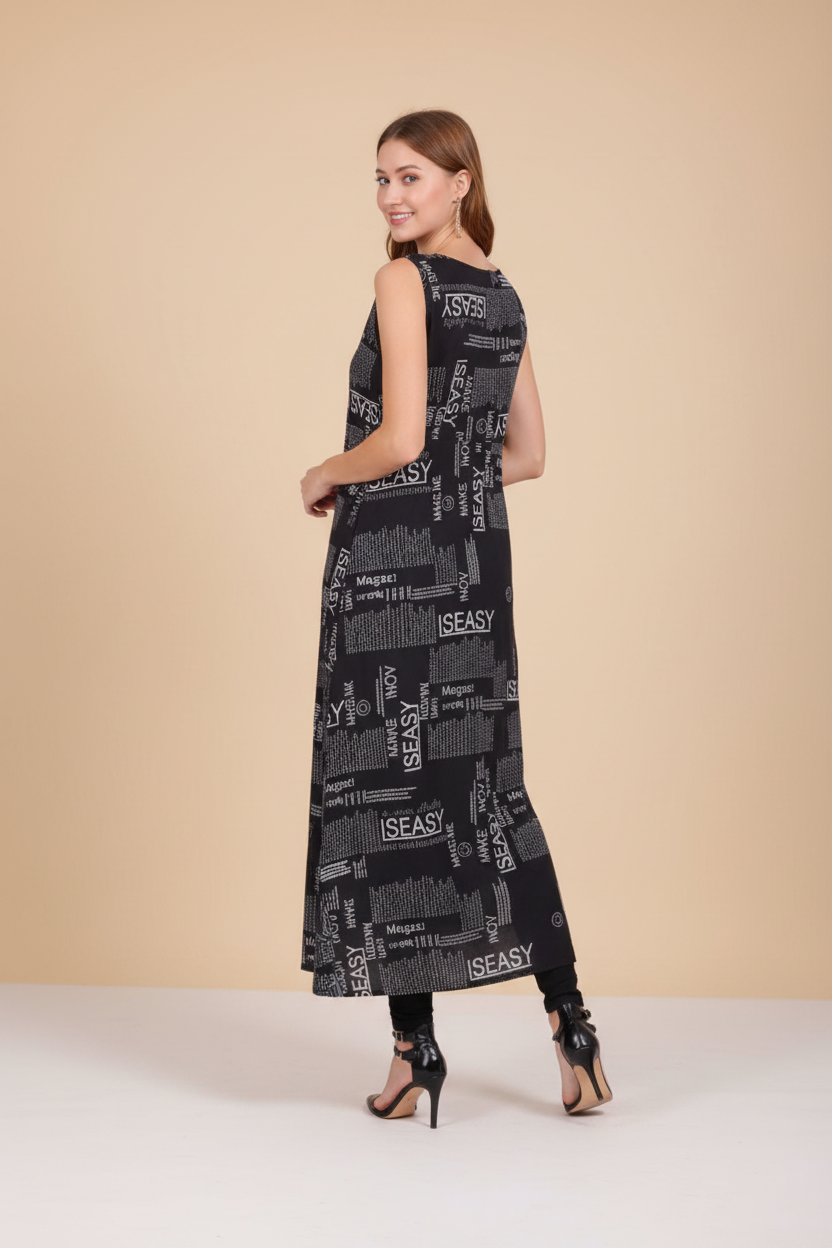 Snuggle Spot Women's Casual Crepe Sleeveless Slit Dress (Black)