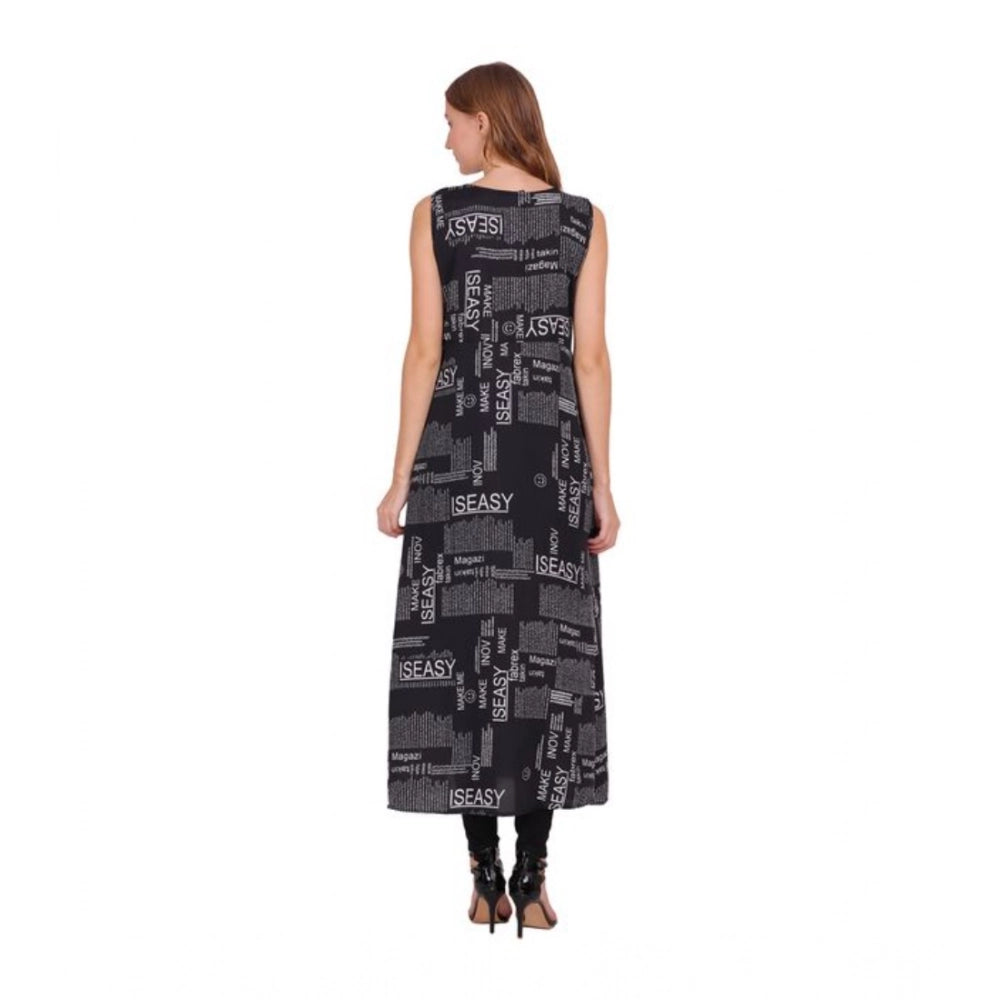 Snuggle Spot Women's Casual Crepe Sleeveless Slit Dress (Black)
